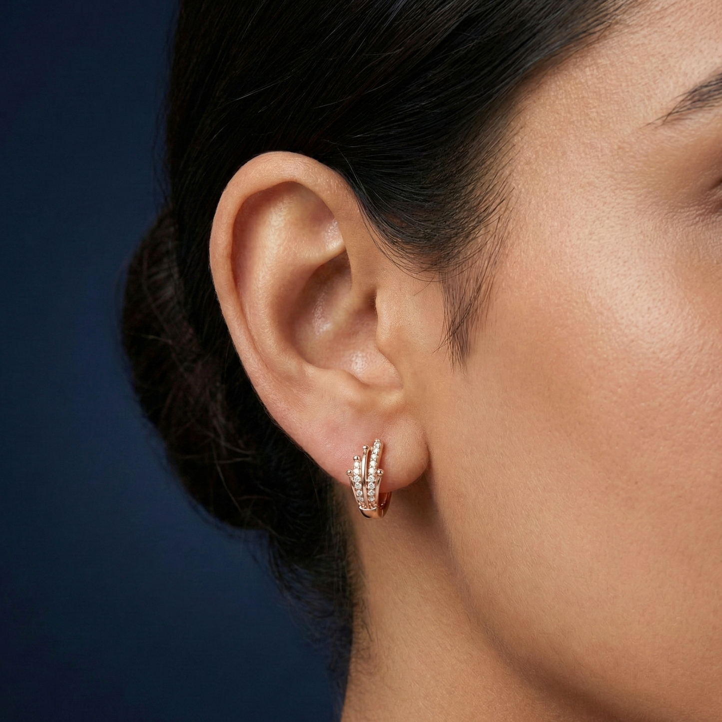 studded rose gold plated flare hoops