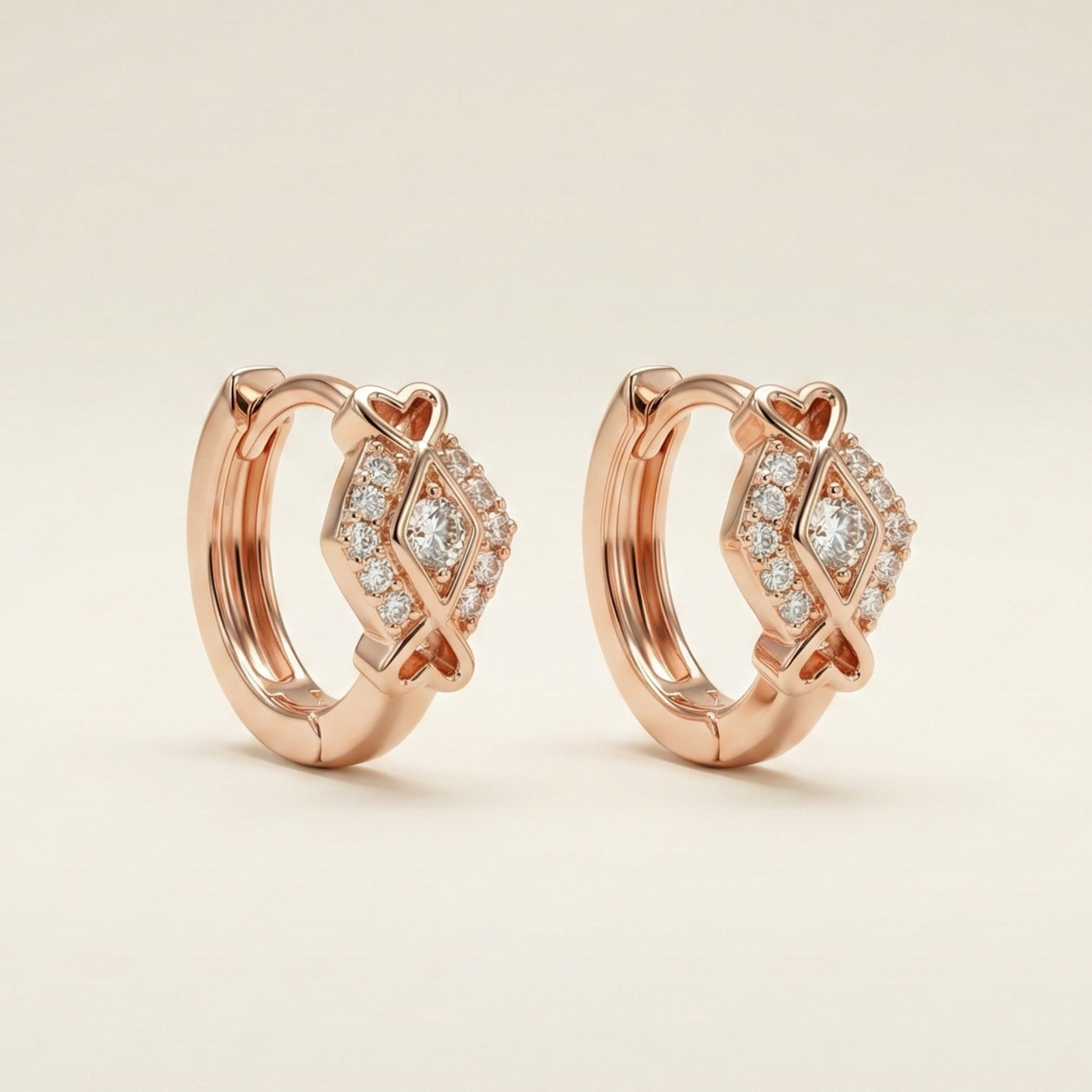 pave front rose gold plated hoops