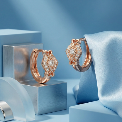 Pave Front Rose Gold Plated Hoops