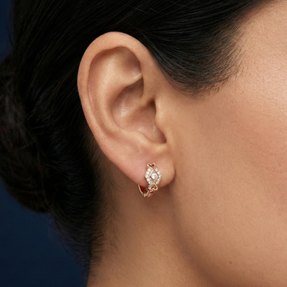 Pave Front Rose Gold Plated Hoops