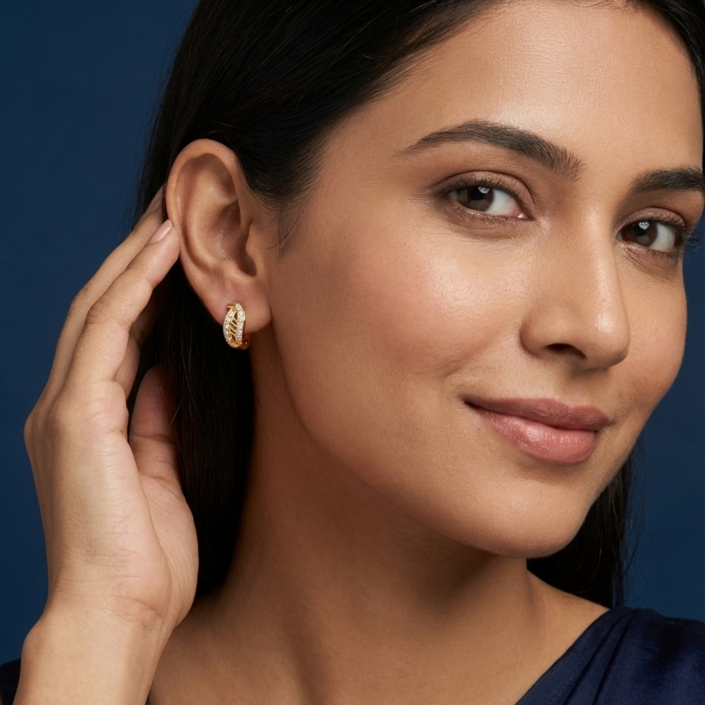 crescent sparkle gold plated hoops
