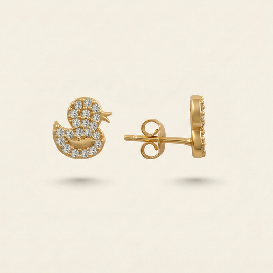 Glittering Duck Gold Plated Studs
