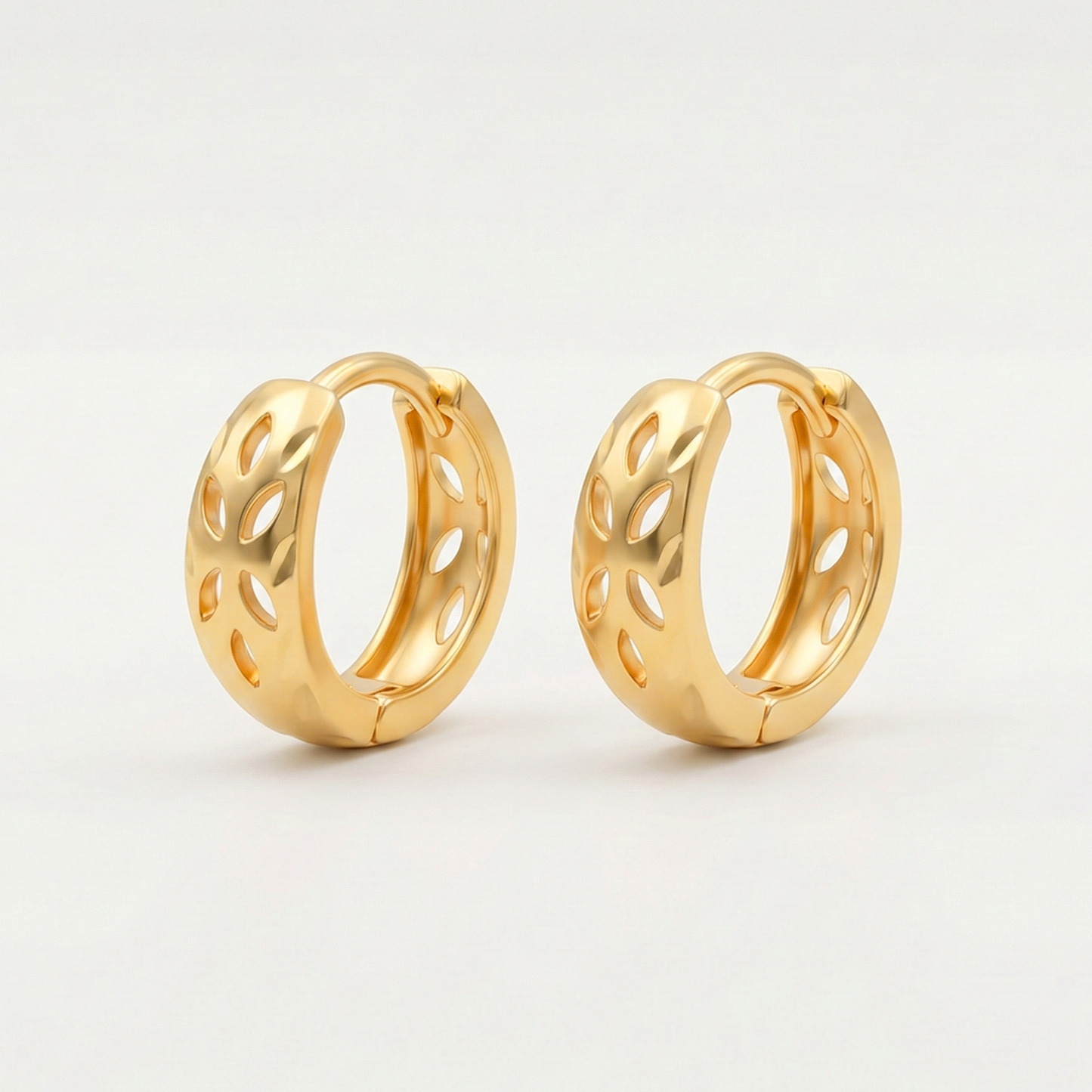 cutout leaf gold plated huggie hoops