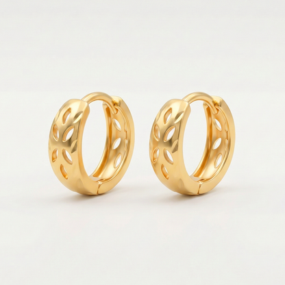 Cutout Leaf Gold Plated Huggie Hoops