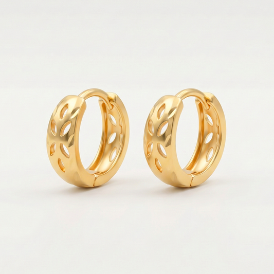 Cutout Leaf Gold Plated Huggie Hoops