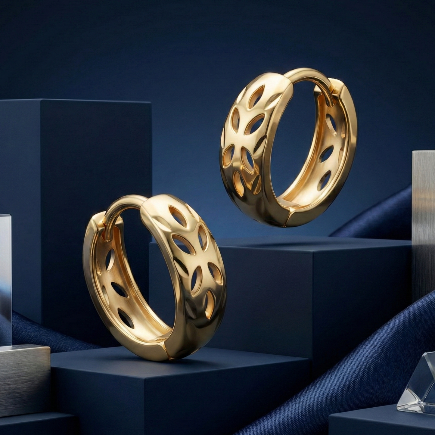 cutout leaf gold plated huggie hoops