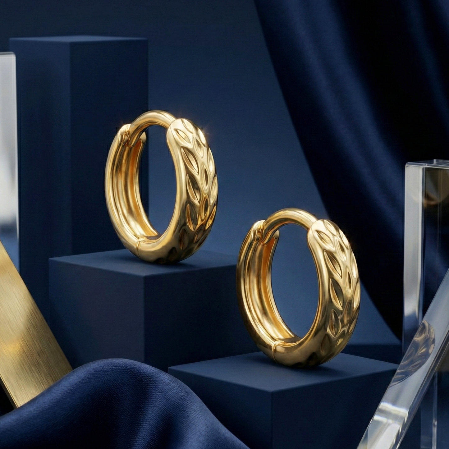 laurel leaf gold plated huggie hoops