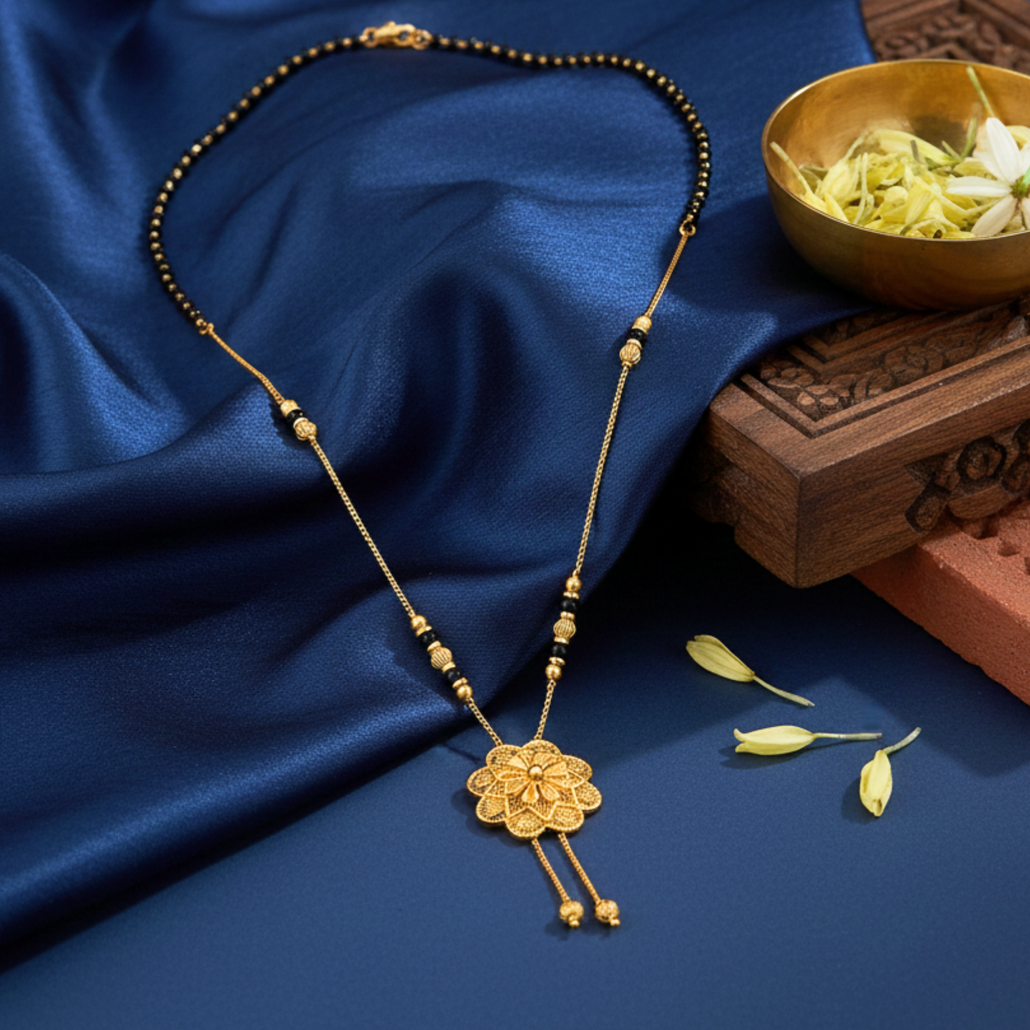 serene petal 18 kt thick gold plated mangalsutra