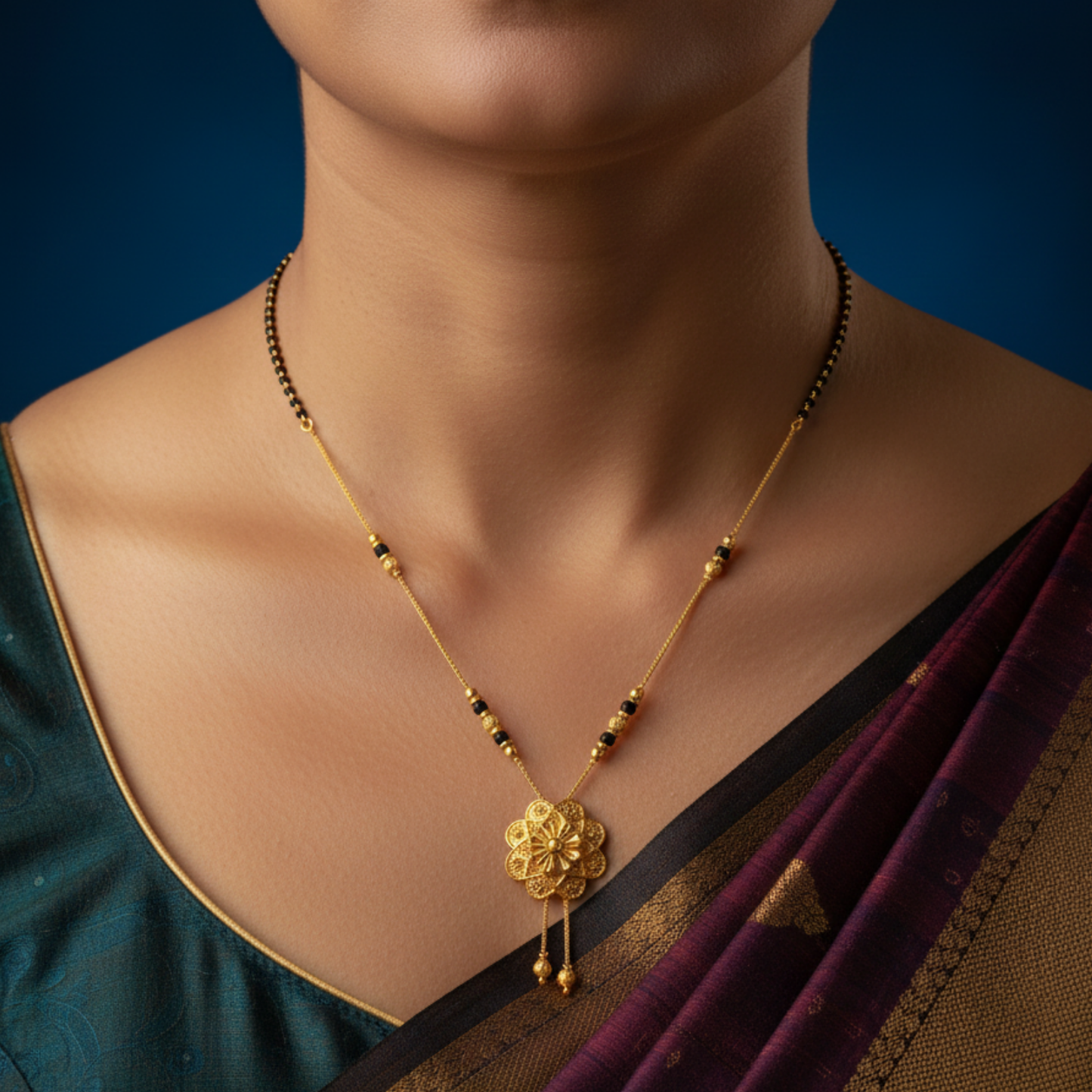 serene petal 18 kt thick gold plated mangalsutra