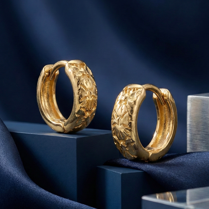 Vintage Vine Gold Plated Huggie Hoops