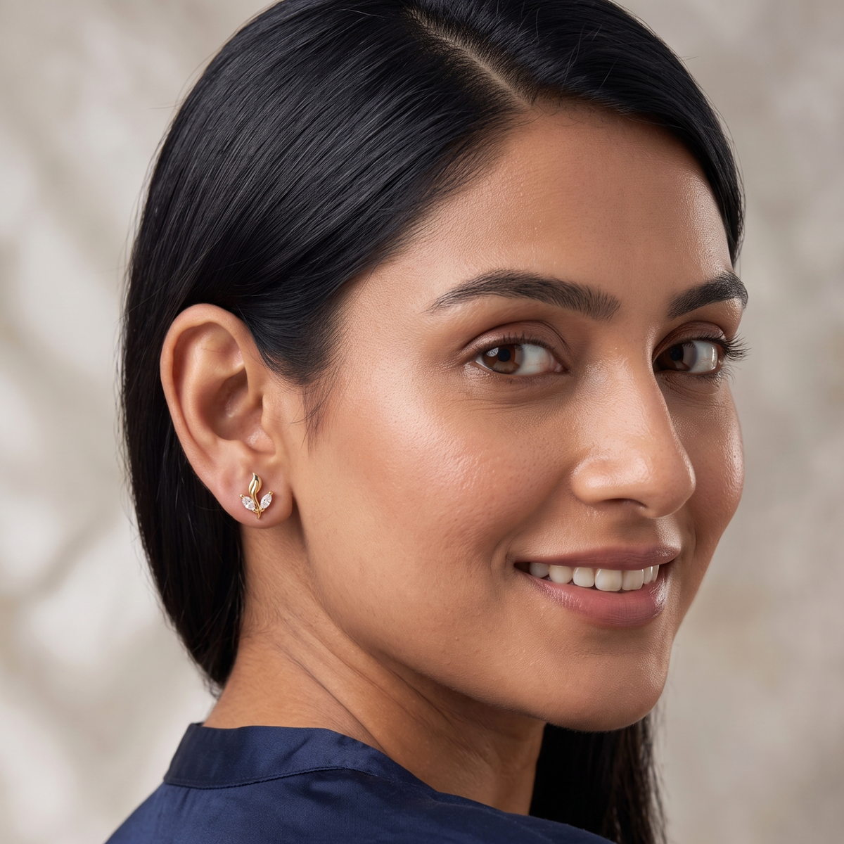 twin leaves 18k gold plated studs