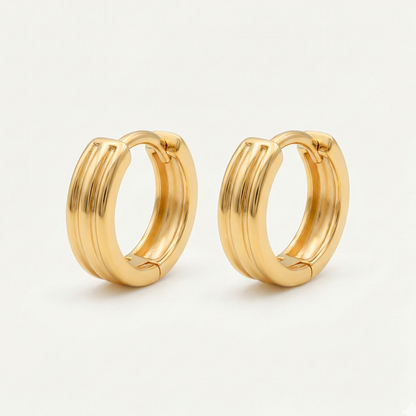 Ribbed Gold Plated Huggie Hoops