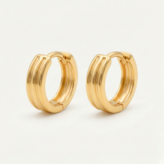 Ribbed Gold Plated Huggie Hoops