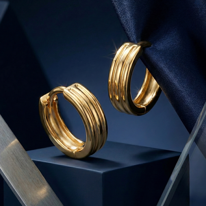 Ribbed Gold Plated Huggie Hoops