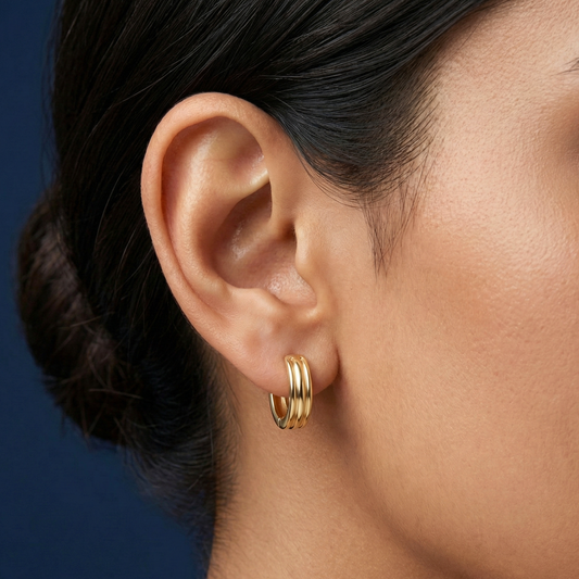 Ribbed 18K Gold Plated Hoops