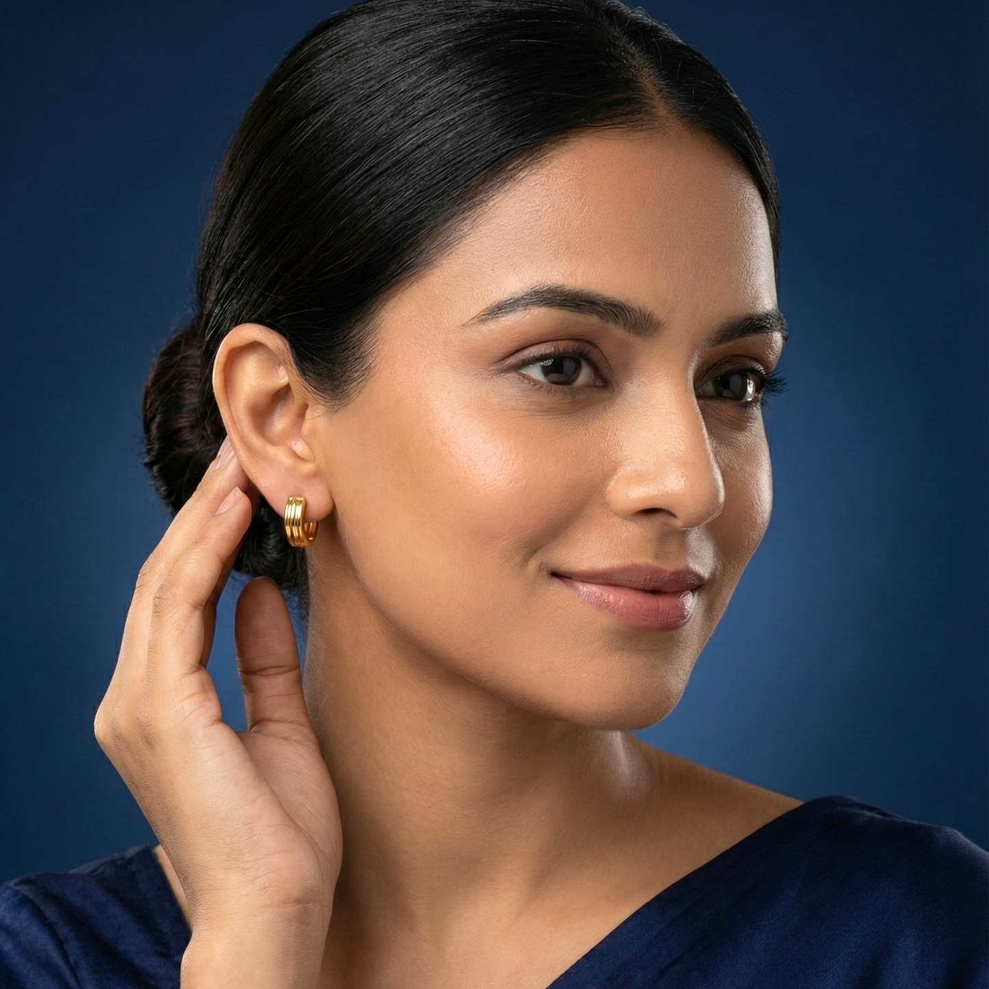 ribbed gold plated huggie hoops