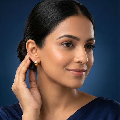 Ribbed Gold Plated Huggie Hoops