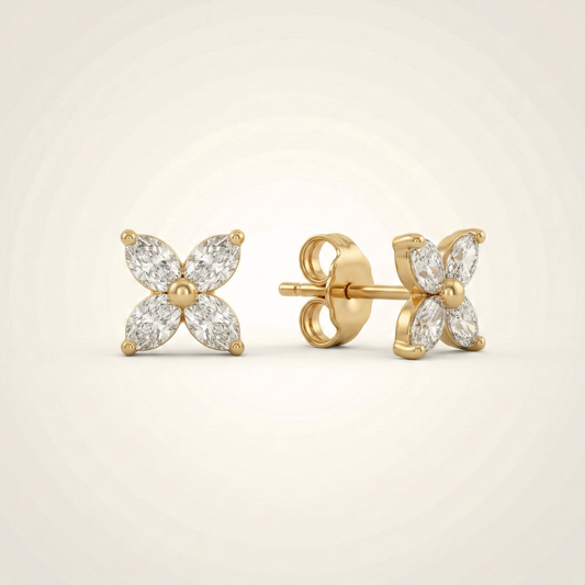 Four Point Bloom Gold Plated Studs