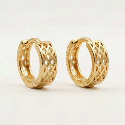 Lattice Pattern Huggie Hoops