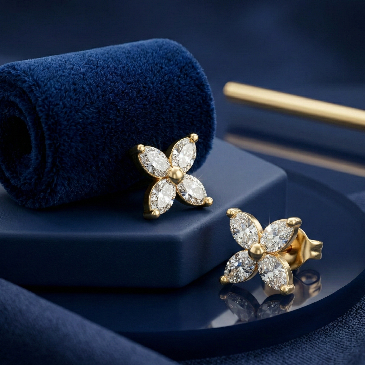 four point bloom gold plated studs