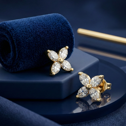Four Point Bloom Gold Plated Studs