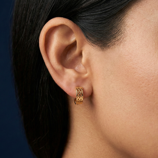 Lattice Pattern 18K Gold Plated Hoops