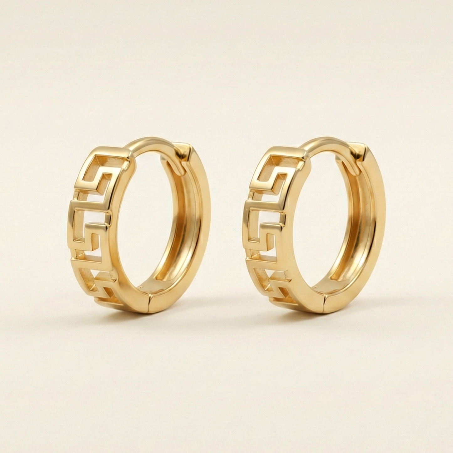 greek key cut gold plated hoops