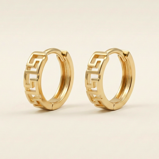 Greek Key Cut Gold Plated Hoops