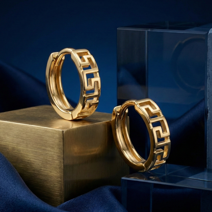 Greek Key Cut Gold Plated Hoops