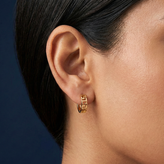 Greek Key 18K Gold Plated Hoops