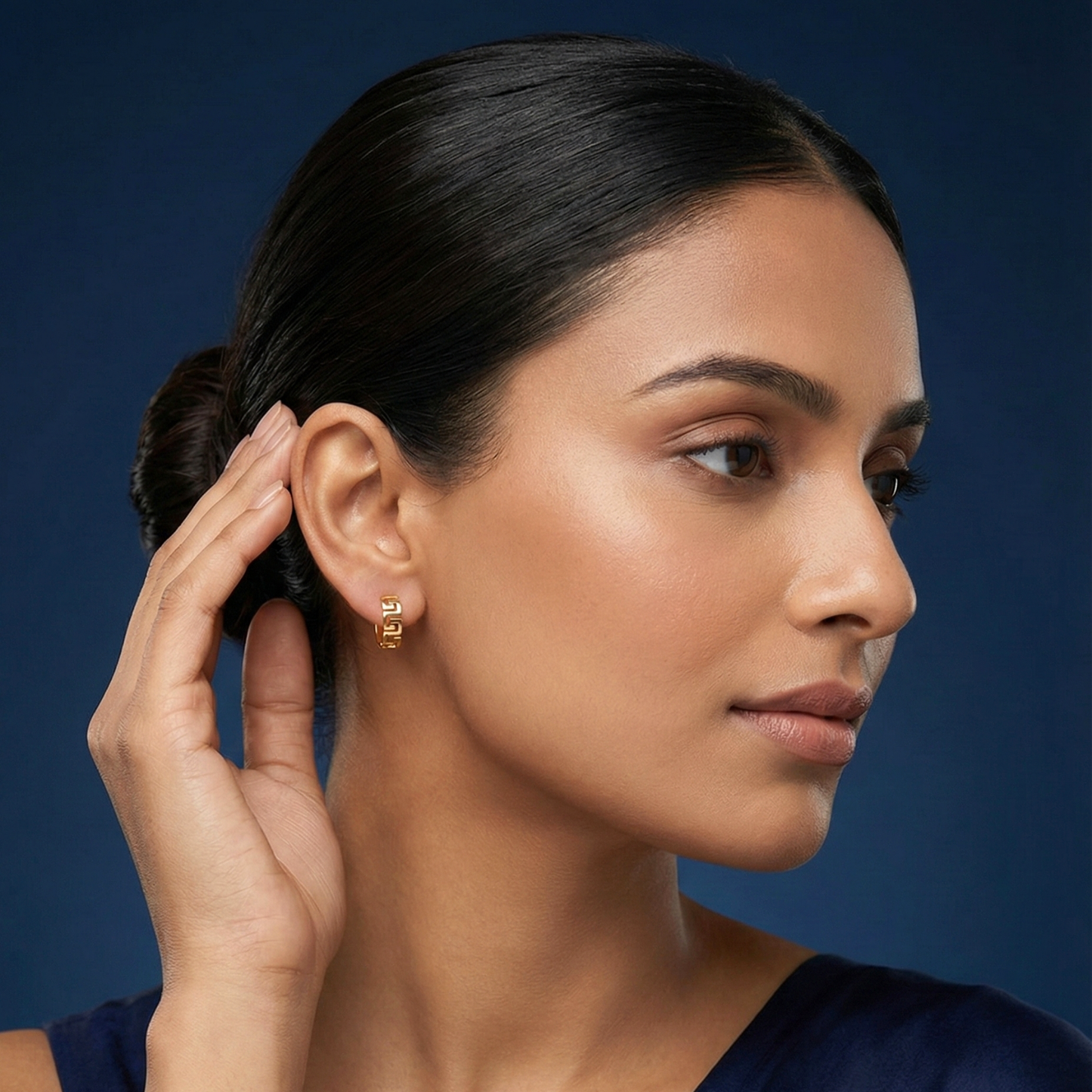 greek key cut gold plated hoops