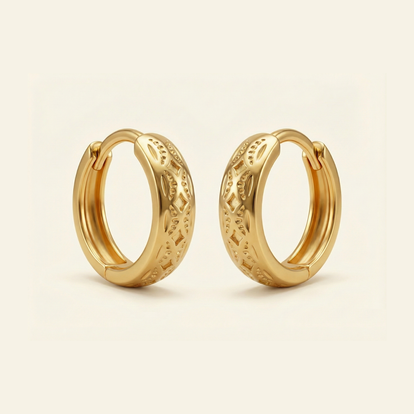ethnic mosaic gold plated hoops