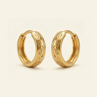Ethnic Mosaic Gold Plated Hoops