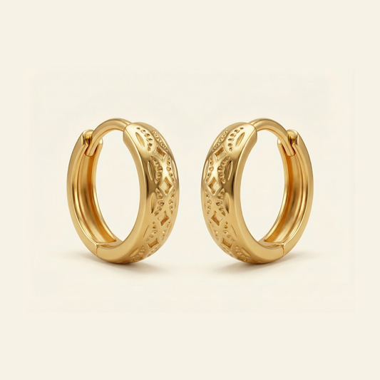 Ethnic Mosaic Gold Plated Hoops