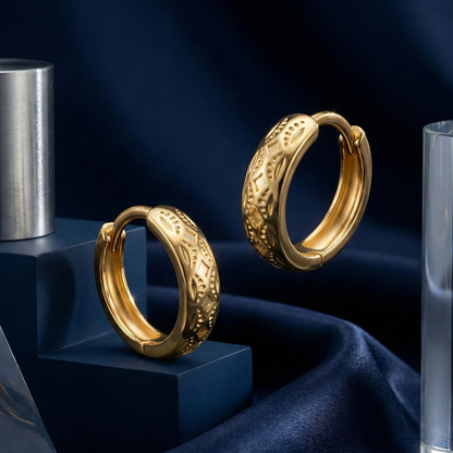 Ethnic Mosaic Gold Plated Hoops