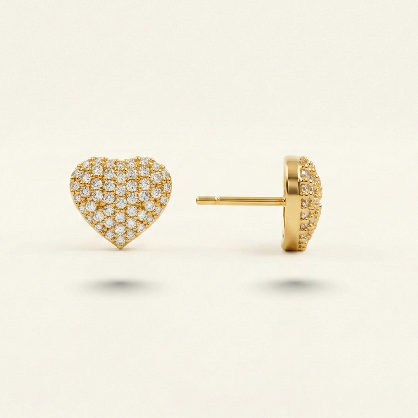glittering heart gold plated studs