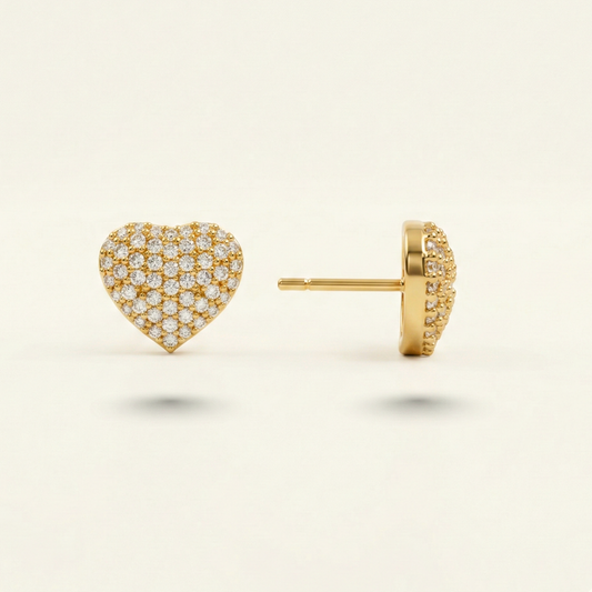 Glittering Heart Gold Plated Studs
