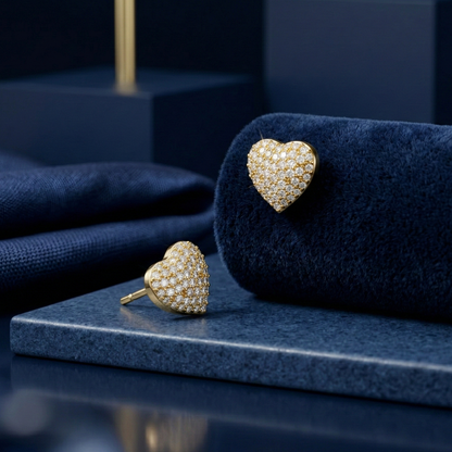 Glittering Heart Gold Plated Studs