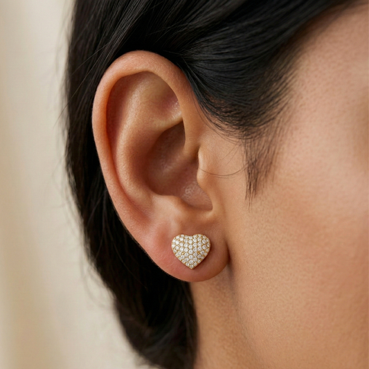 Glittering Heart 18K Gold Plated Studs