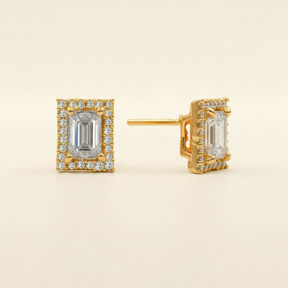Emerald Cut Gold Plated Studs