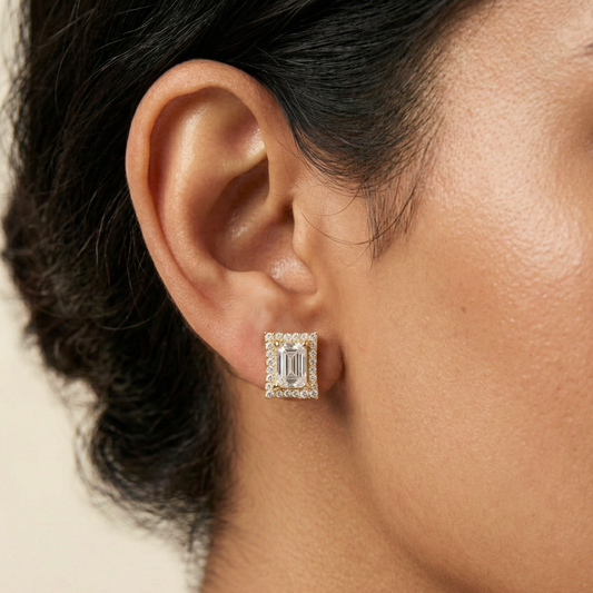 Emerald Cut 18K Gold Plated Studs