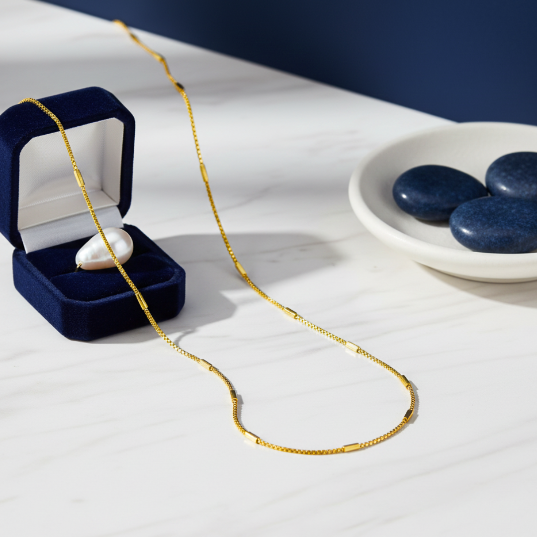 golden rhythm bead & bar chain