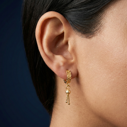 Petal Weave Gold Plated Dangle Hoops