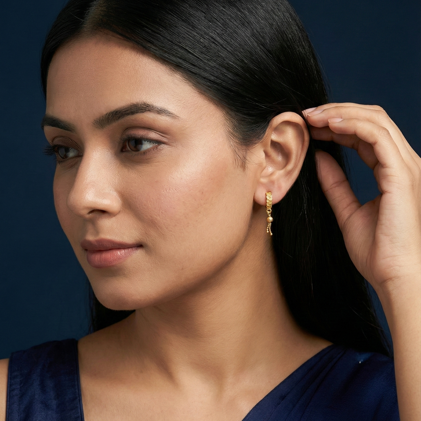 petal weave gold plated dangle hoops