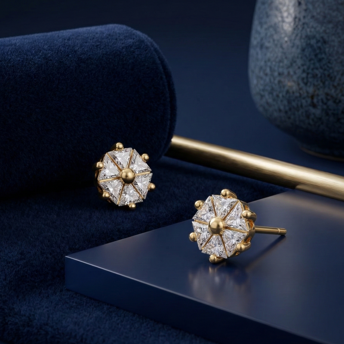 geometric solitaire gold plated studs