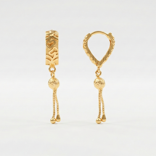 Ethnic Maze Gold Plated Tassel Hoops
