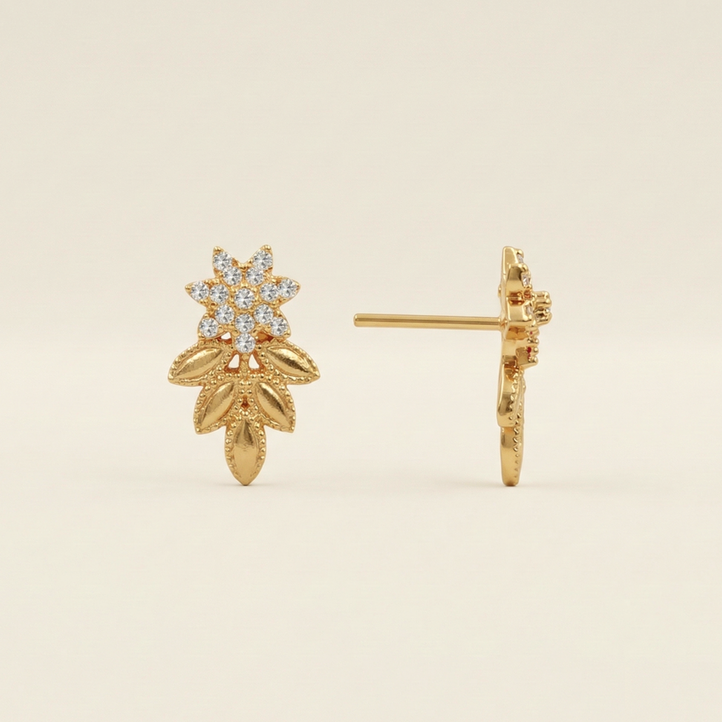crowned leaf gold plated studs