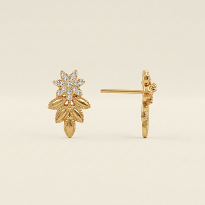 Crowned Leaf Gold Plated Studs