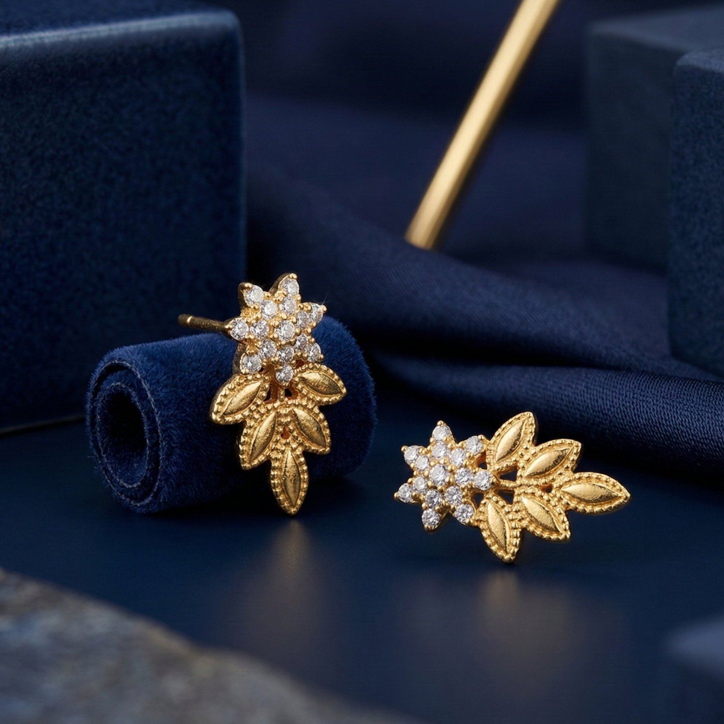 crowned leaf gold plated studs