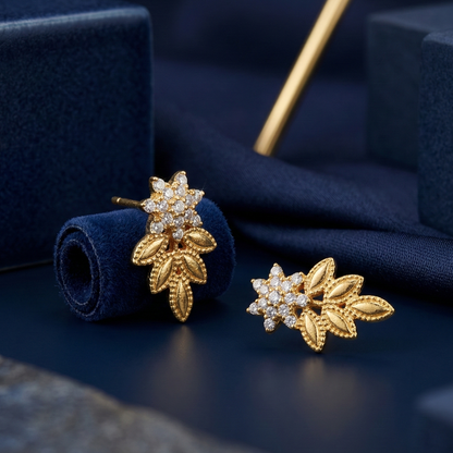Crowned Leaf Gold Plated Studs